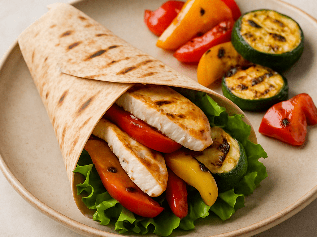 Gezonde kipwrap met gegrilde groenten