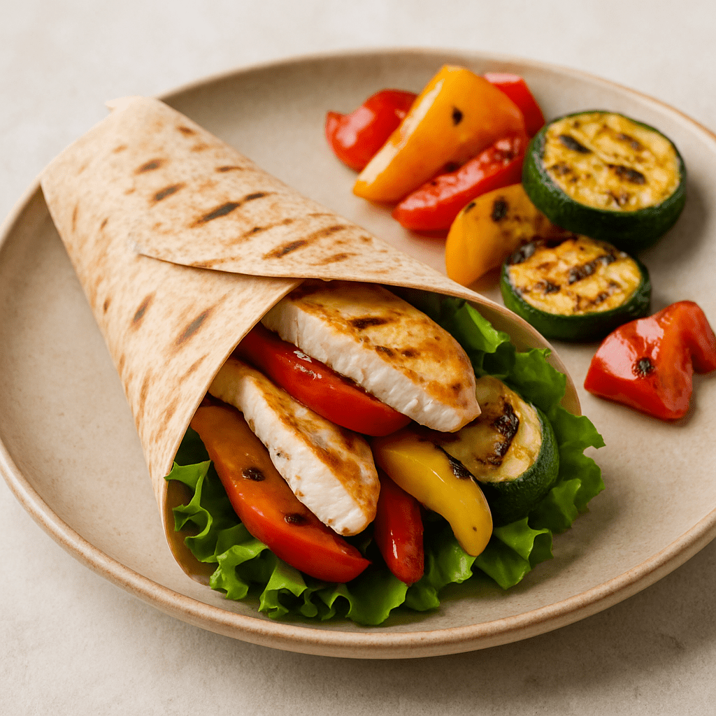 Gezonde kipwrap met gegrilde groenten