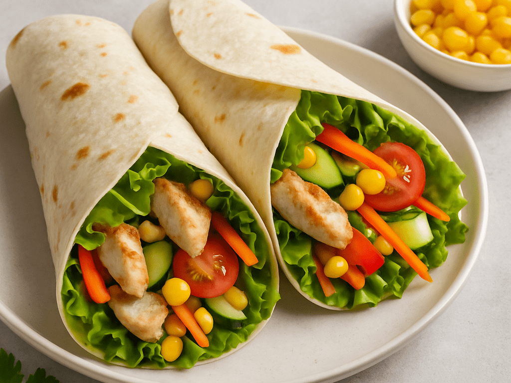 Gezonde wrap met kip en veel groenten