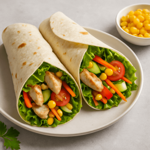 Gezonde wrap met kip en veel groenten