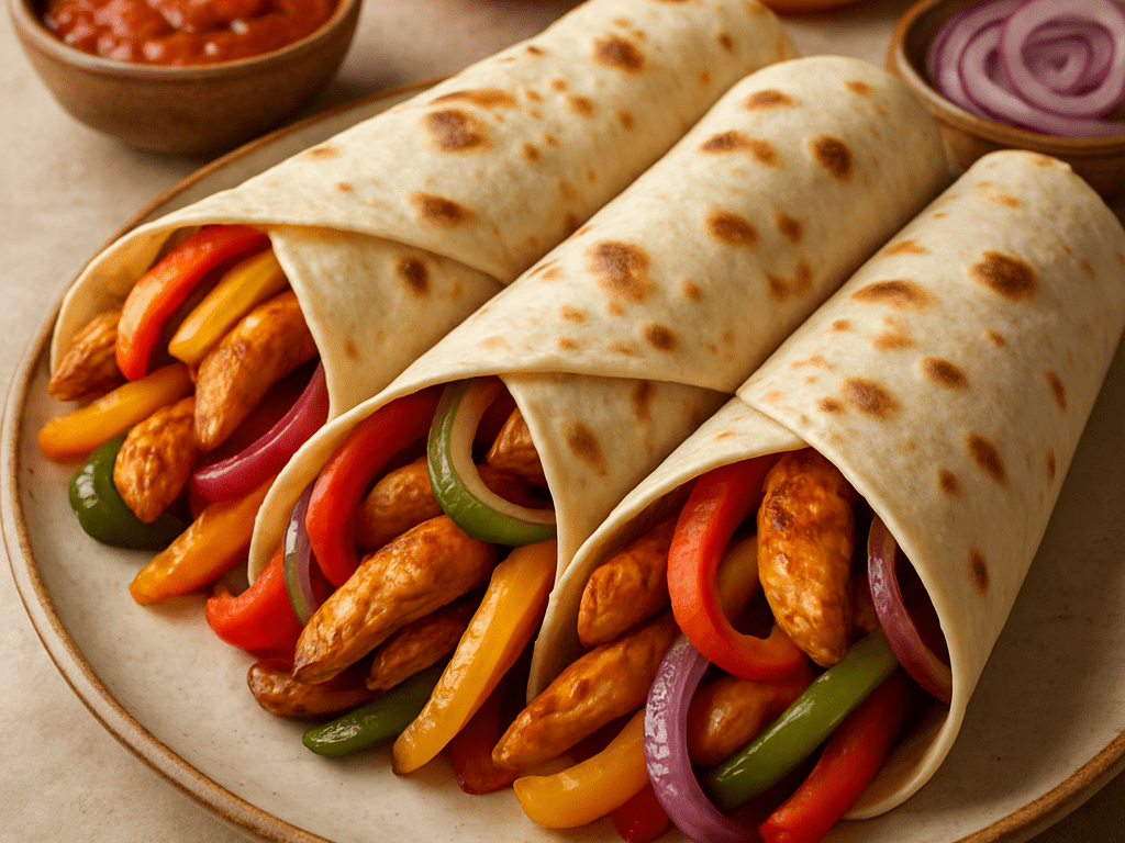 Kip fajita wrap met paprika en ui