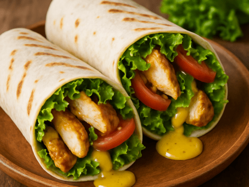 Kipwrap met honing mosterdsaus en sla