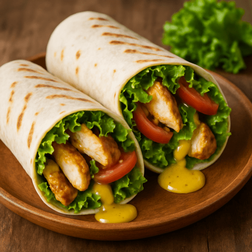Kipwrap met honing mosterdsaus en sla