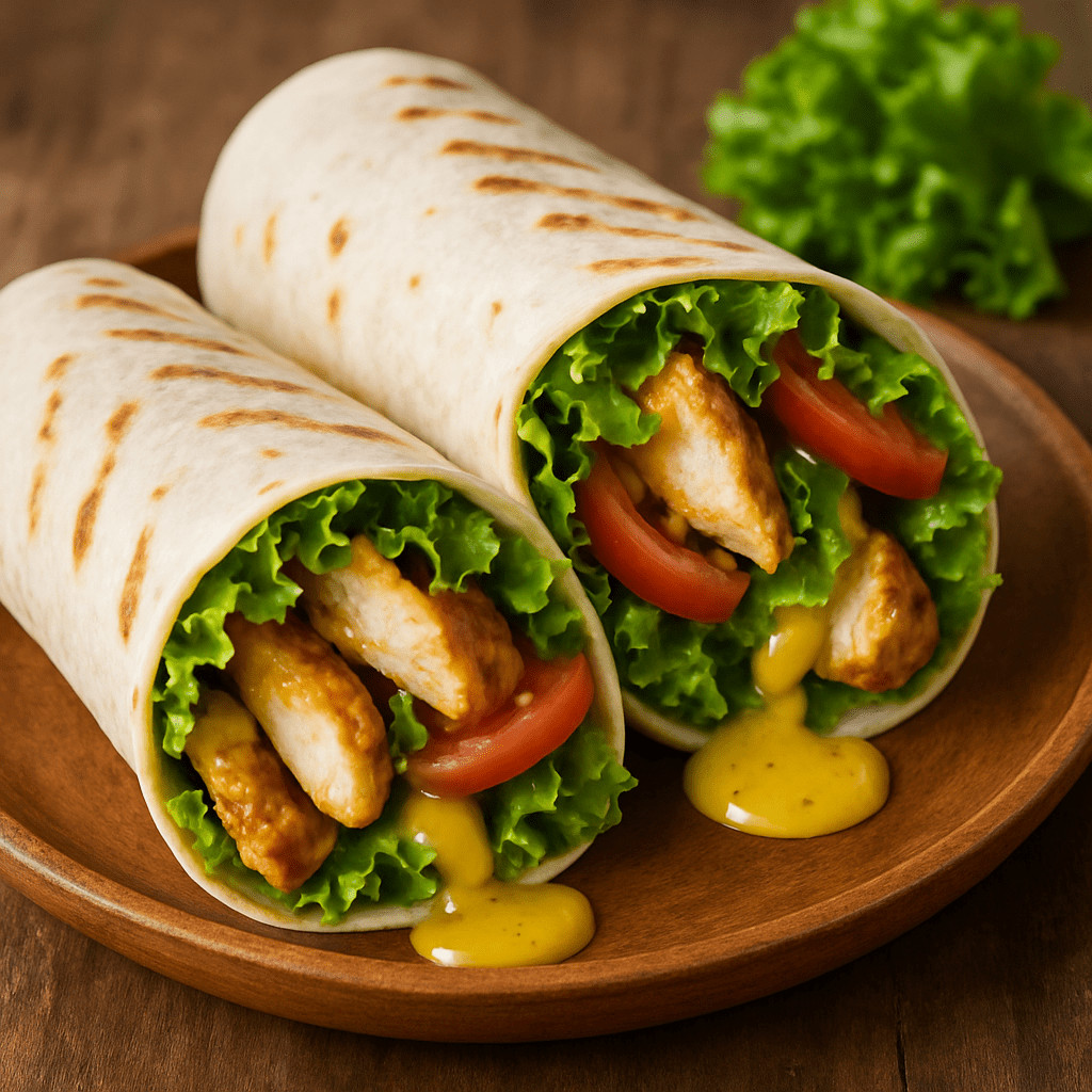 Kipwrap met honing mosterdsaus en sla