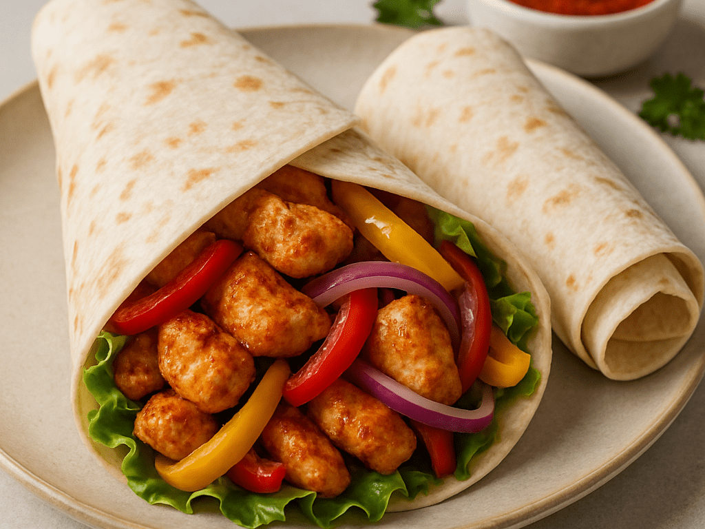 Pittige kipwrap met paprika en rode ui