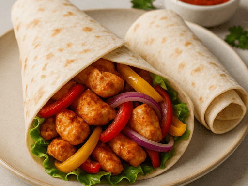 Pittige kipwrap met paprika en rode ui