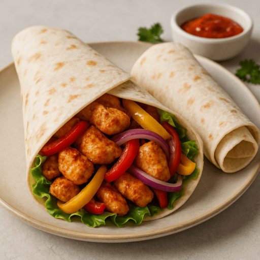 Pittige kipwrap met paprika en rode ui