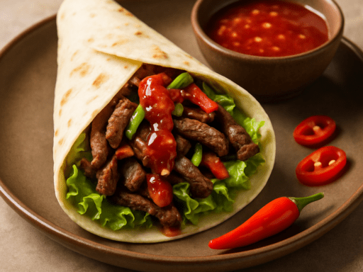Pittige wrap met rundvlees en chilisaus