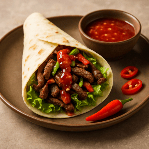 Pittige wrap met rundvlees en chilisaus
