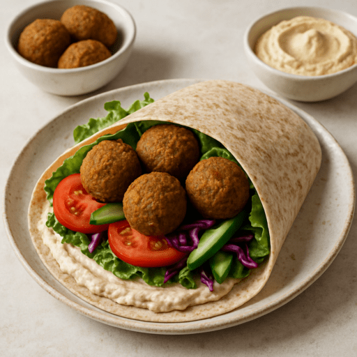 Vegan wrap met falafel en hummus