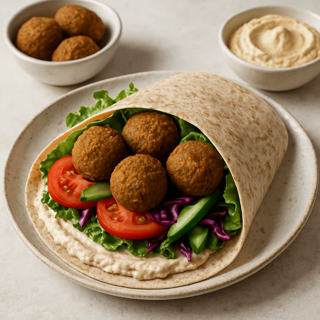 Vegan wrap met falafel en hummus