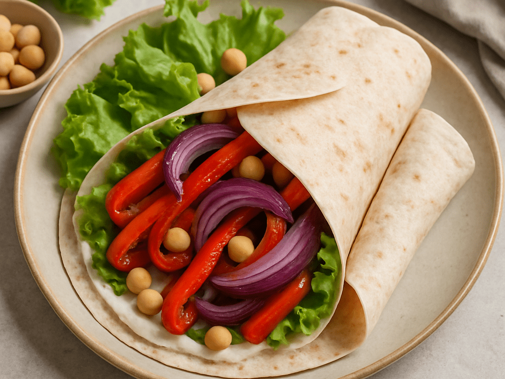 Vegan wrap met gegrilde paprika en ui