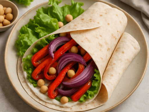 Vegan wrap met gegrilde paprika en ui