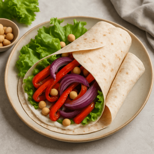 Vegan wrap met gegrilde paprika en ui