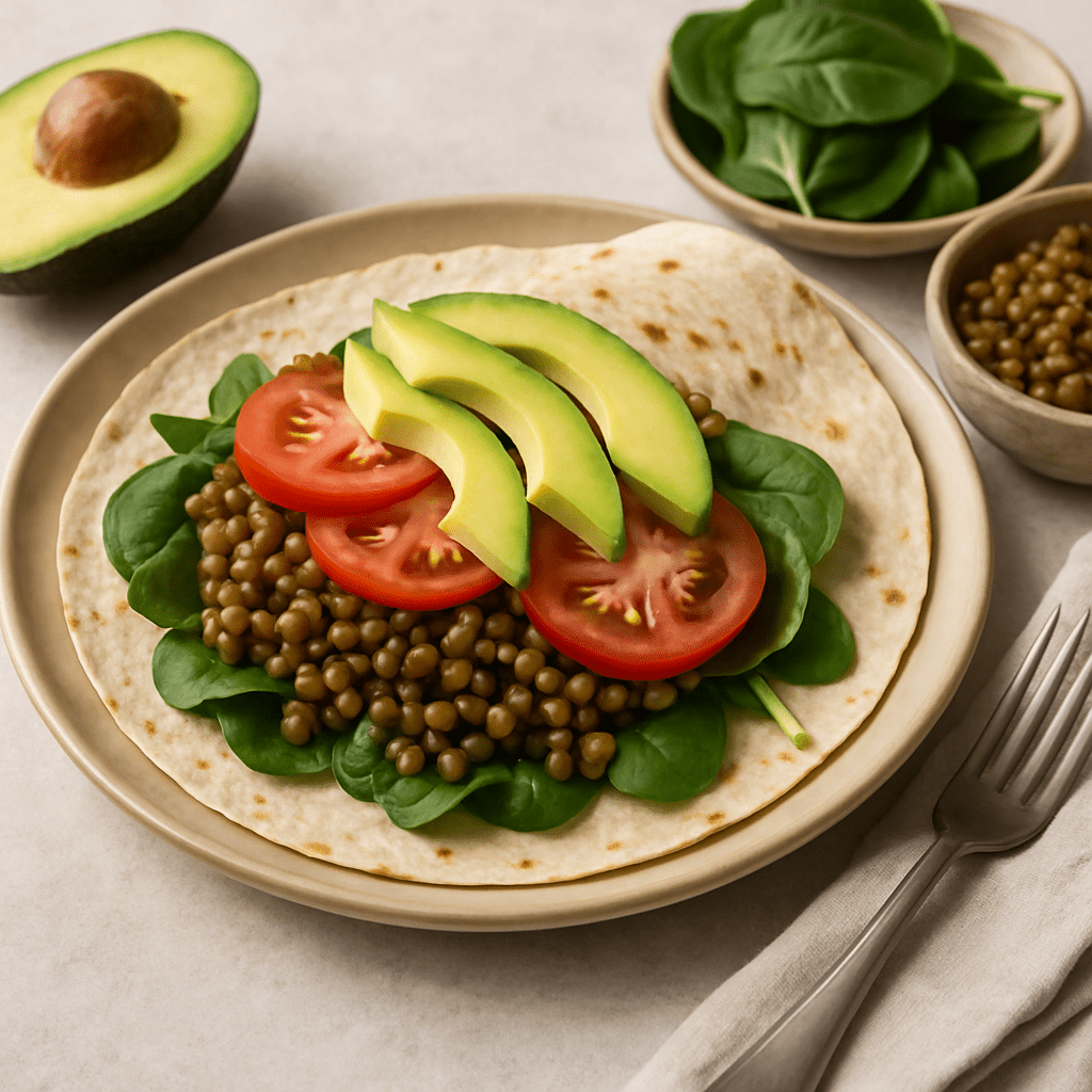 Vegan wrap met linzen en spinazie