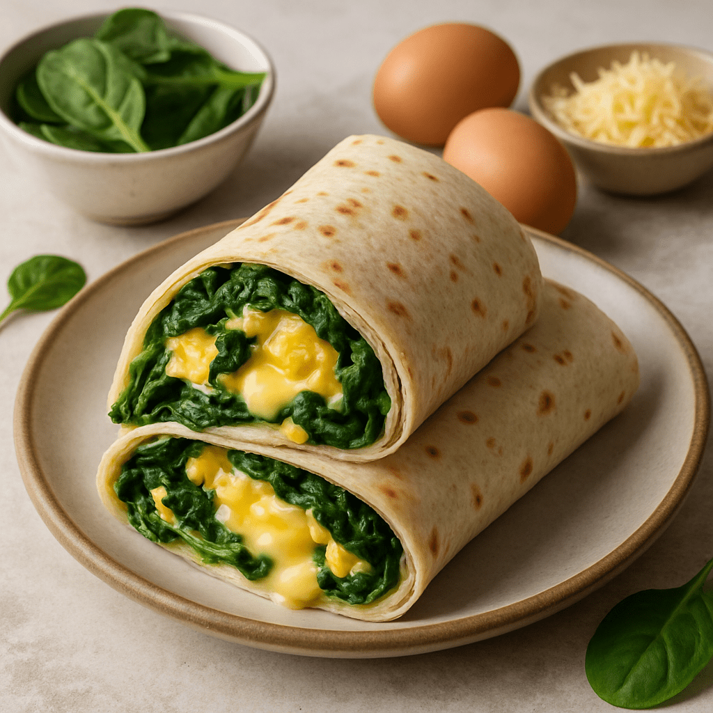 Vegetarische wrap met spinazie en ei en kaas