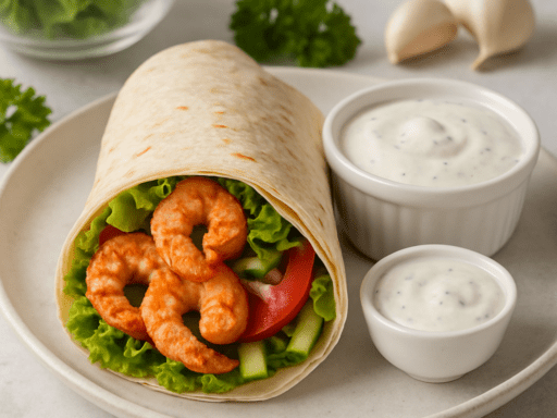 Wrap met garnalen en knoflooksaus