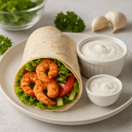 Wrap met garnalen en knoflooksaus