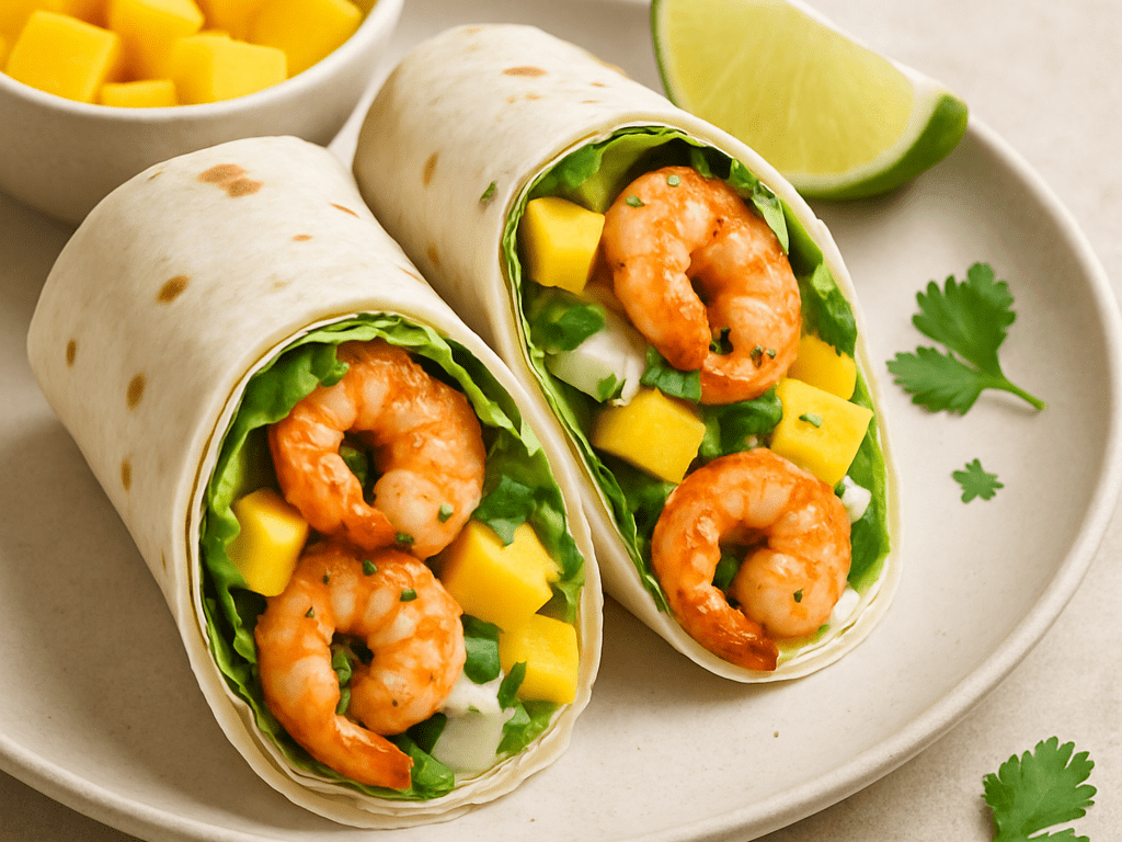 Wrap met garnalen en mango