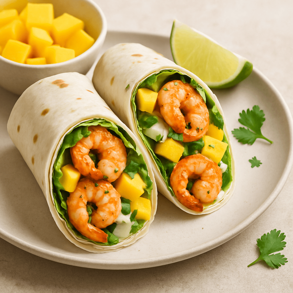 Wrap met garnalen en mango