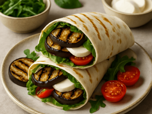 Wrap met gegrilde aubergine en mozzarella