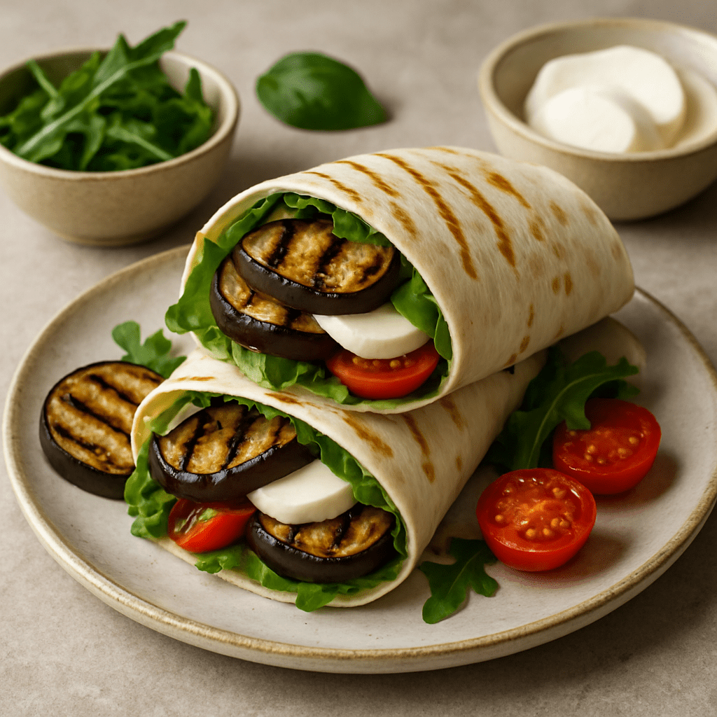 Wrap met gegrilde aubergine en mozzarella