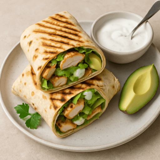Wrap met gegrilde kip en avocado en yoghurtsaus