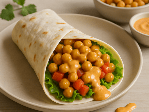 Wrap met kikkererwten en kruidige saus