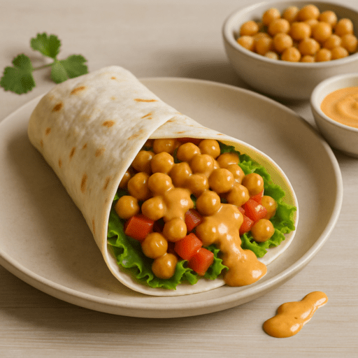 Wrap met kikkererwten en kruidige saus