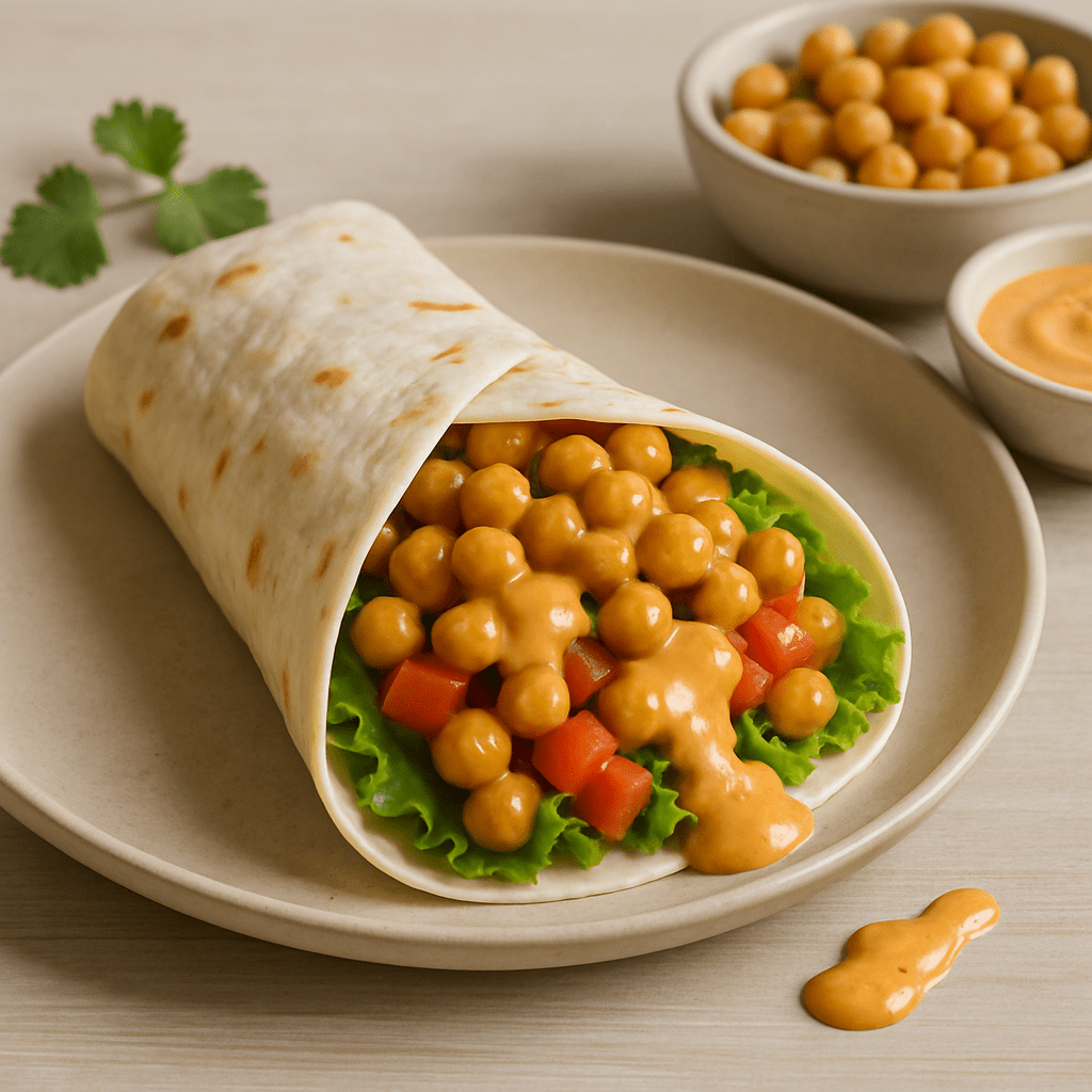 Wrap met kikkererwten en kruidige saus