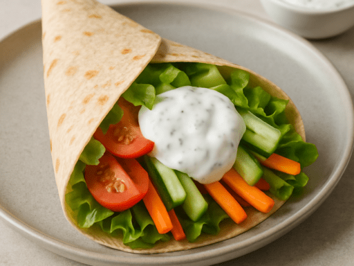 Wrap met magere kwarksaus en groenten