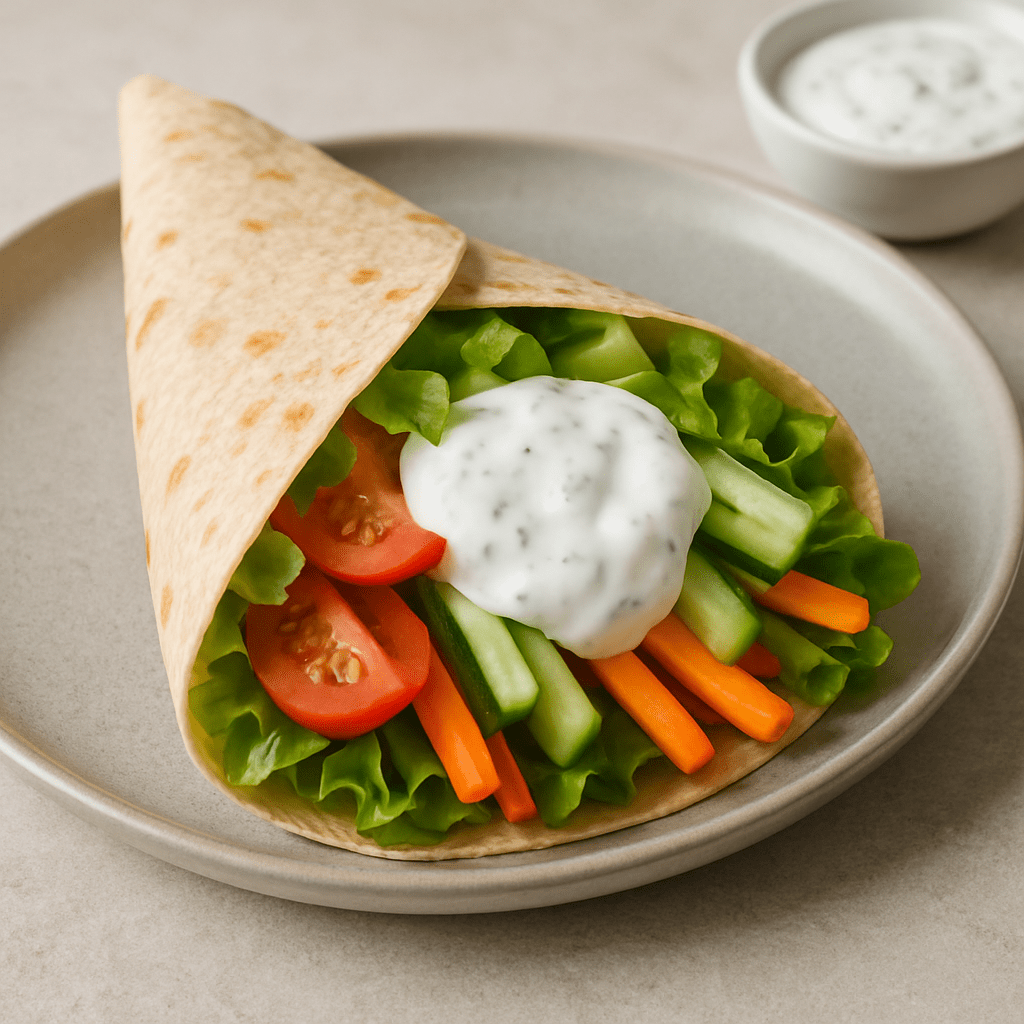 Wrap met magere kwarksaus en groenten