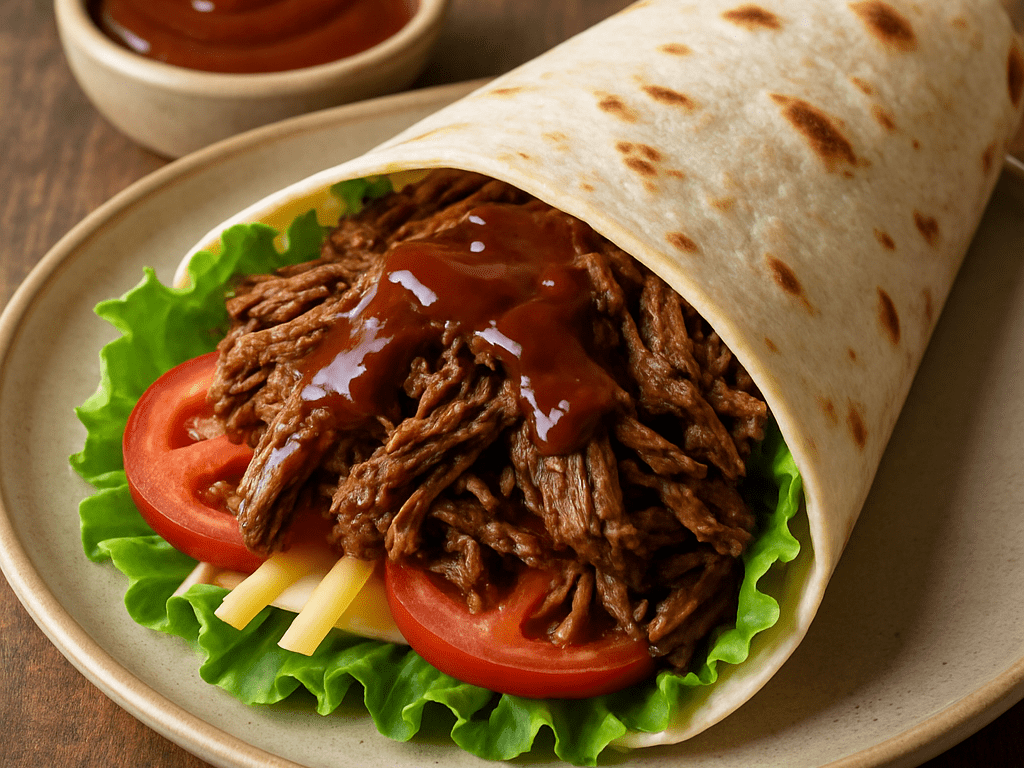 Wrap met pulled beef en barbecuesaus