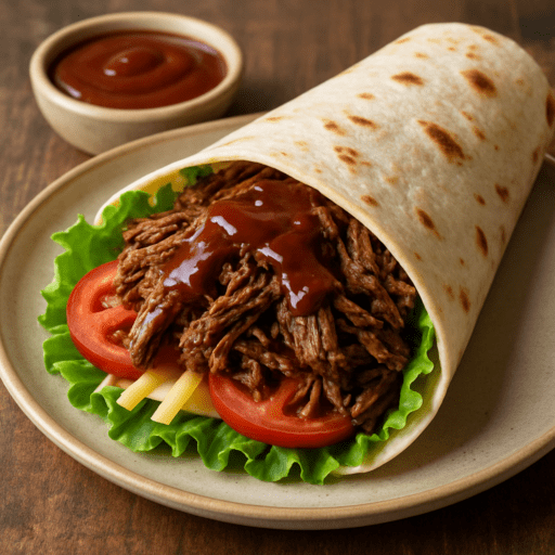 Wrap met pulled beef en barbecuesaus