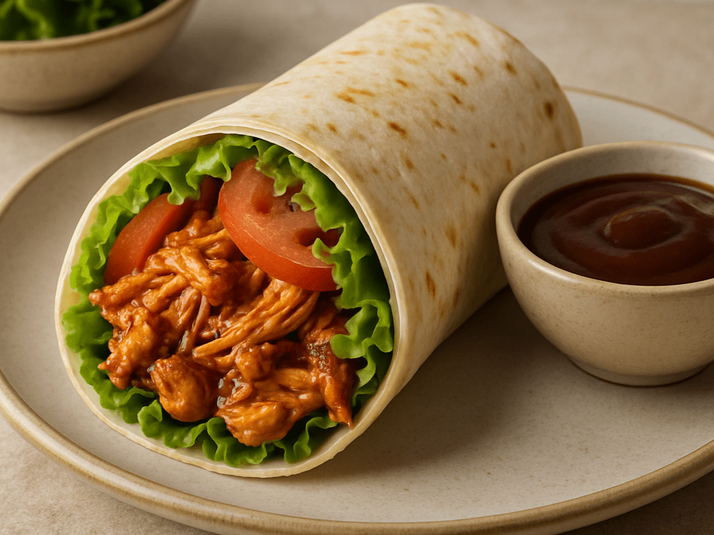 Wrap met pulled chicken en barbecuesaus