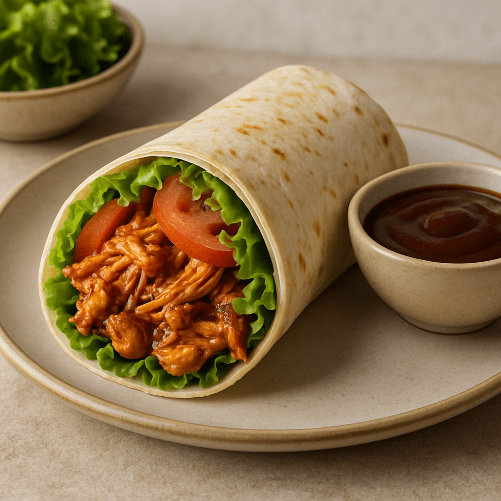 Wrap met pulled chicken en barbecuesaus