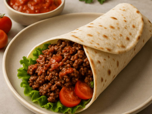 Wrap met rundergehakt en tomatensaus
