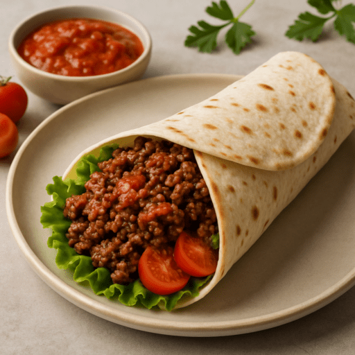 Wrap met rundergehakt en tomatensaus