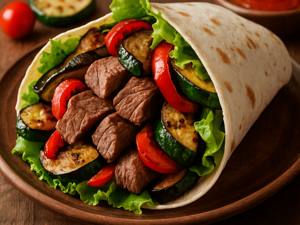Wrap met rundvlees en gegrilde groenten