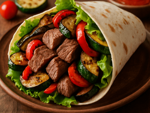 Wrap met rundvlees en gegrilde groenten