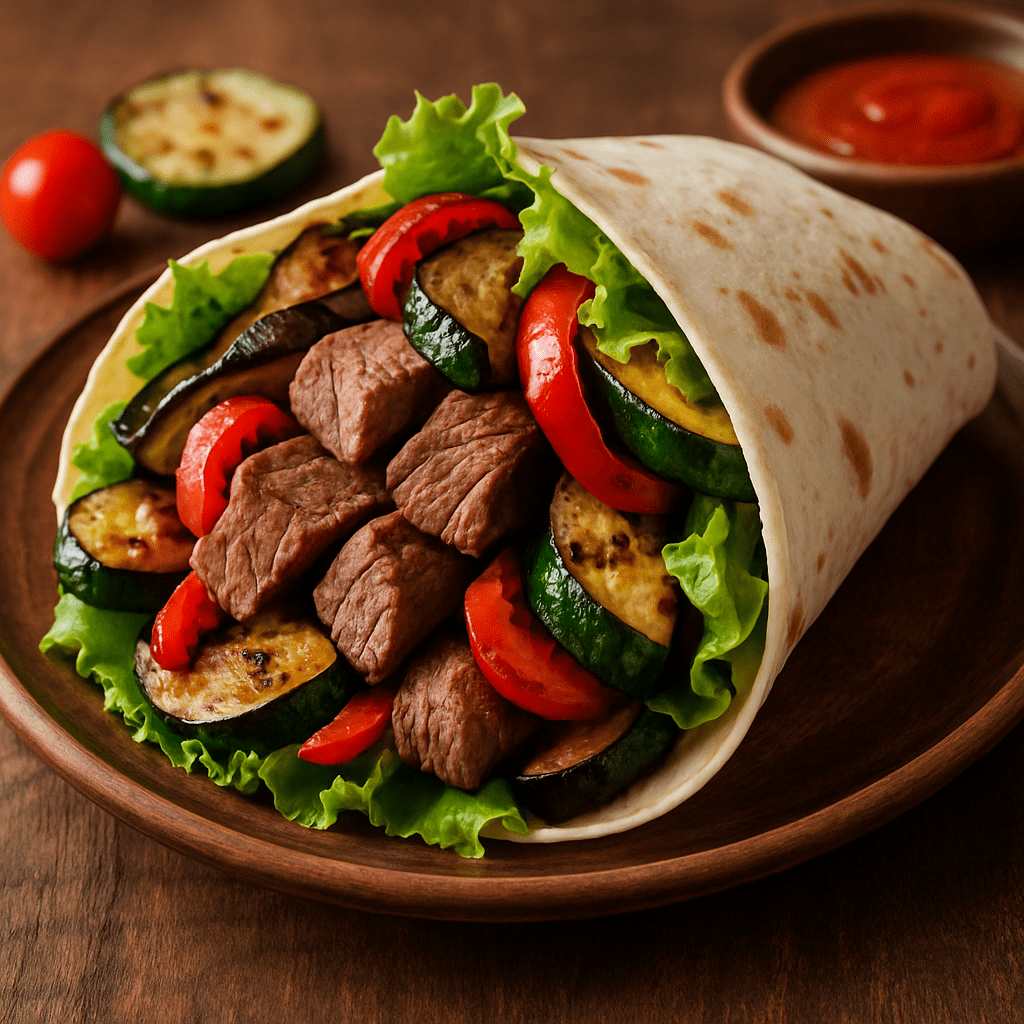 Wrap met rundvlees en gegrilde groenten