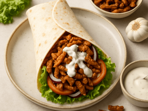 Wrap met vegan shoarma en knoflooksaus
