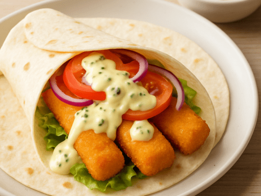 Wrap met vissticks en ravigottesaus