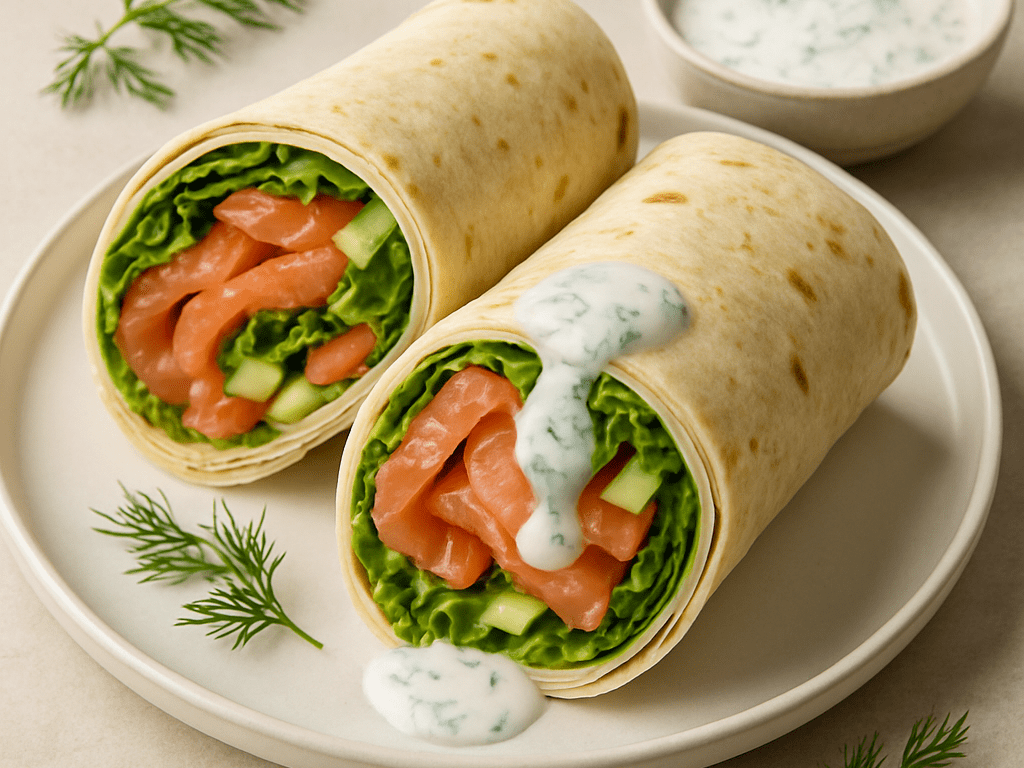 Wrap met zalm en dillesaus