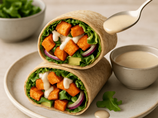 Wrap met zoete aardappel en tahinsaus