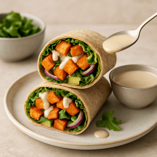 Wrap met zoete aardappel en tahinsaus