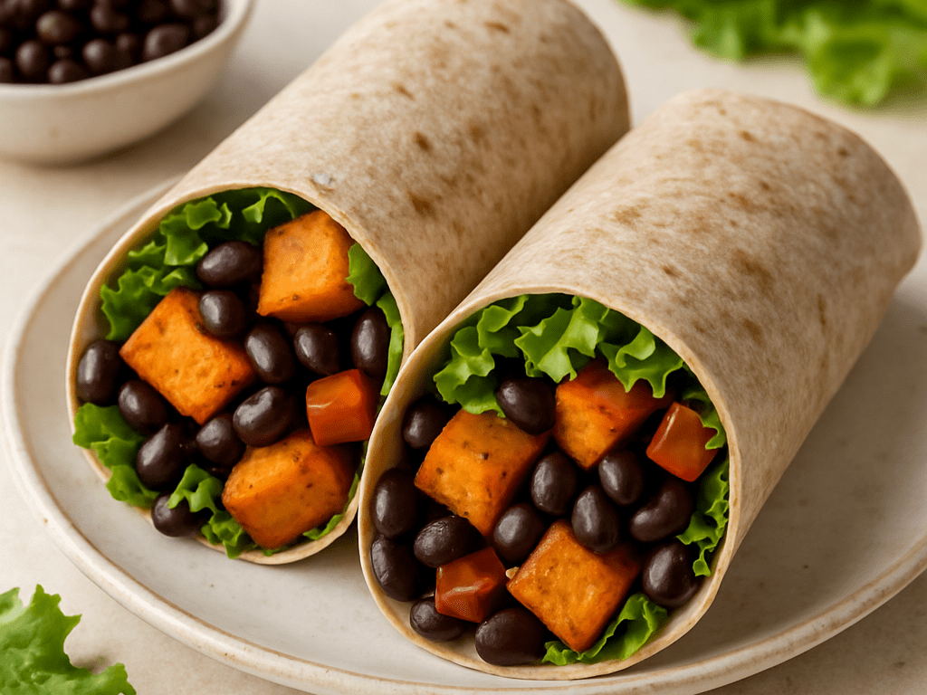 Wrap met zoete aardappel en zwarte bonen