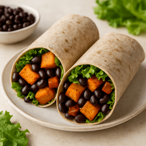 Wrap met zoete aardappel en zwarte bonen